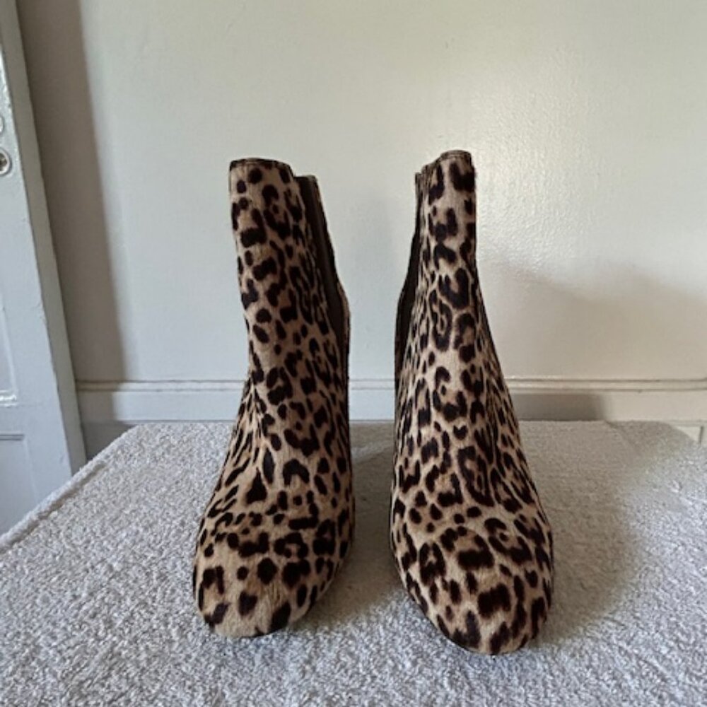 Sam Edelman Leopard Print Dyed Cow Hair Heeled Boots Women's 7.5 Black Tan